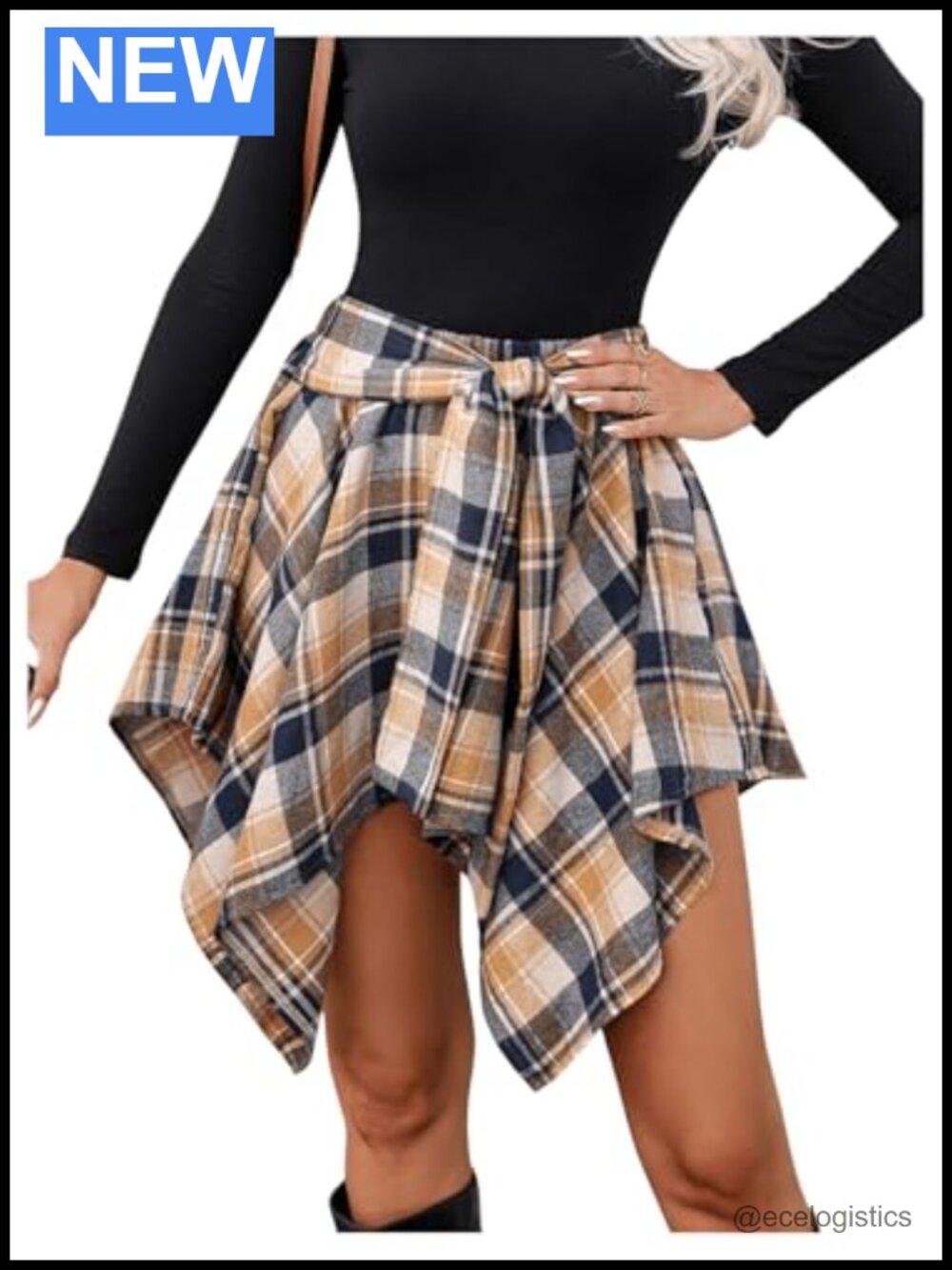 Plaid Asymmetrical Hanky Hem Knot Front High Waisted Mini Skirt